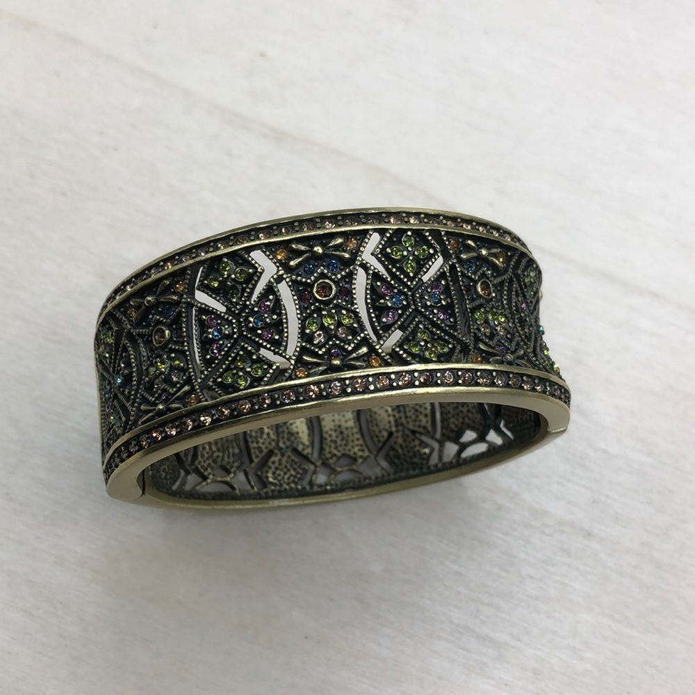 HEIDI DAUS Colorful Crystal BYZANTINE BEAUTY Bronze Hinge Bangle Bracelet